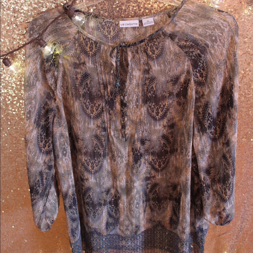 Liz Claiborne Green PrintSheer blouse